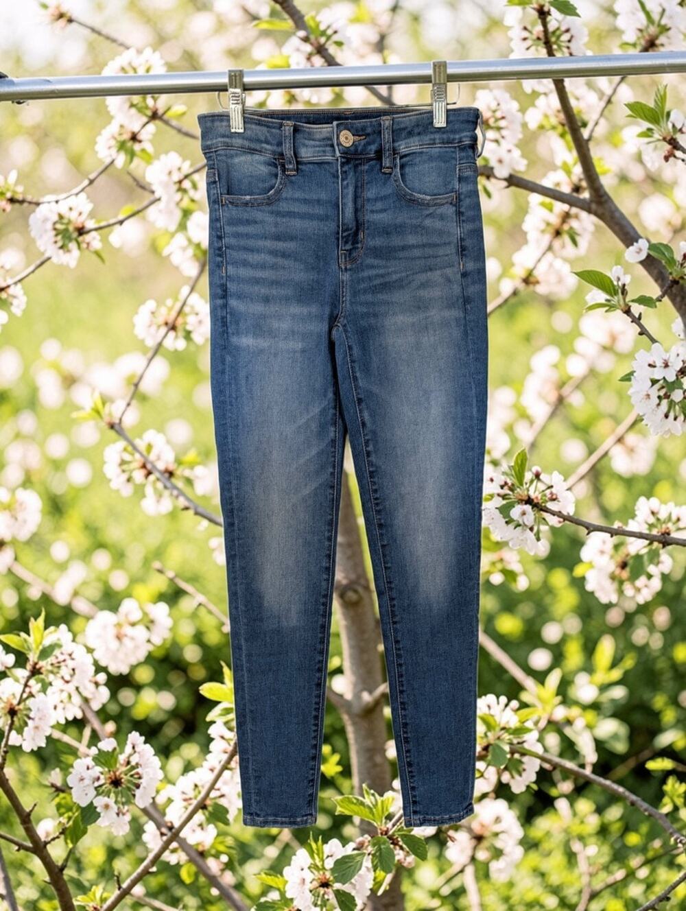 American Eagle Womens Jegging Stretch Stressed Jeans Size 4 Blue Denim 28X29